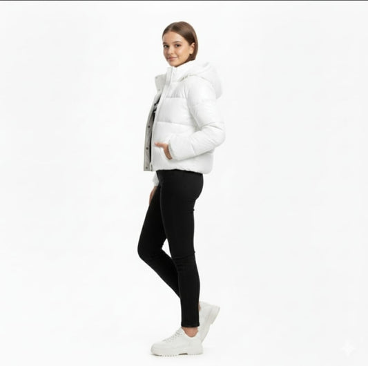 The Petite Hooded Crop High Shine Puffer Coat