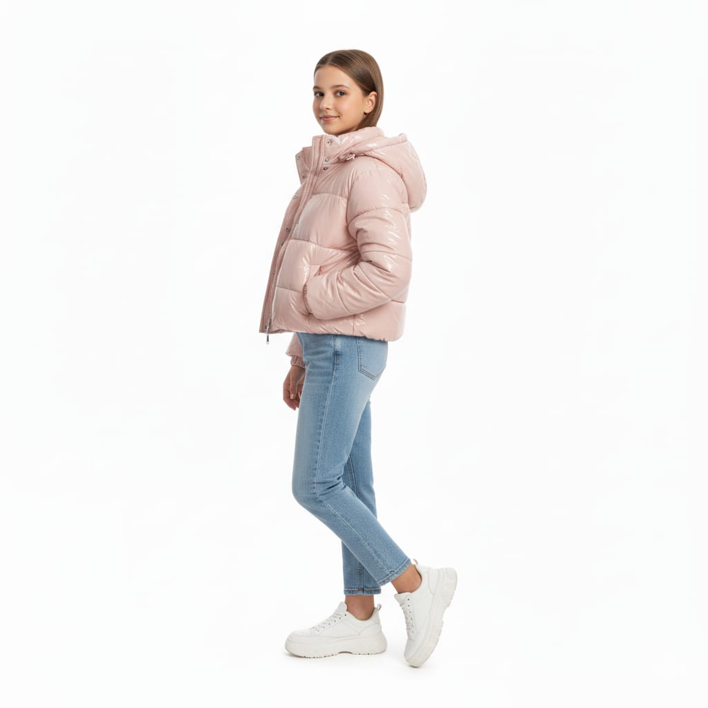 The Petite Hooded Crop High Shine Puffer Coat