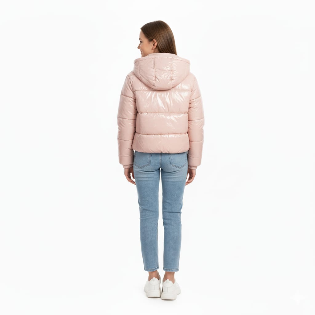 The Petite Hooded Crop High Shine Puffer Coat