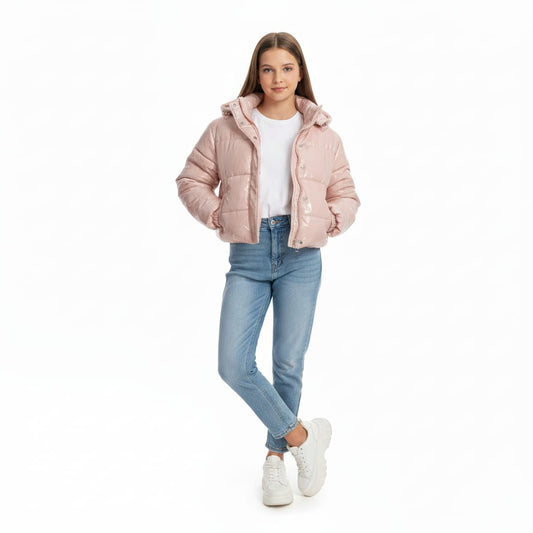 The Petite Hooded Crop High Shine Puffer Coat